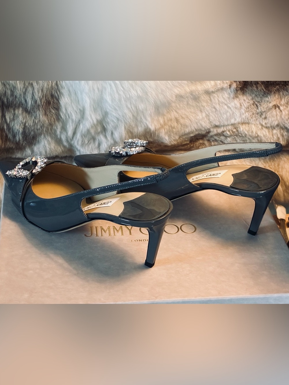 ✨ Jimmy Choo Cheri SB65 Patent Slingback Pointed Toe Pumps w Crystal Buckle NWT - Picture 13 of 17